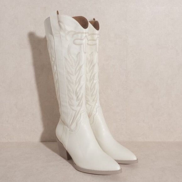 White faux leather cowboy boots western festival boho - Picture 2 of 4